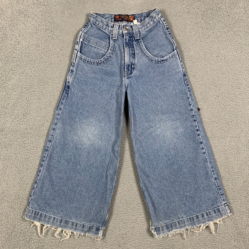Vintage 90s JNCO Flame Head Jeans Youth Kids 8 Blue Denim Wide‎ Leg Baggy Skater
